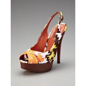 Missoni Size 9 Criss Cross Platform Slingback High Heel Sandals Peep Toe Orange